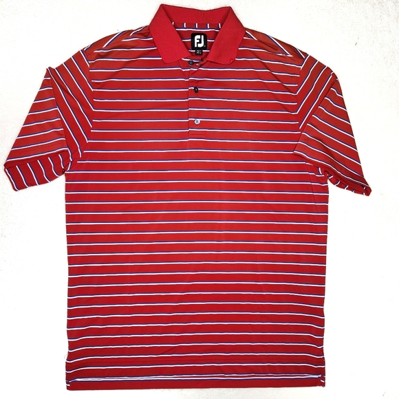 FootJoy Red and White Striped M3ns Large Polo - Picture 2 of 3